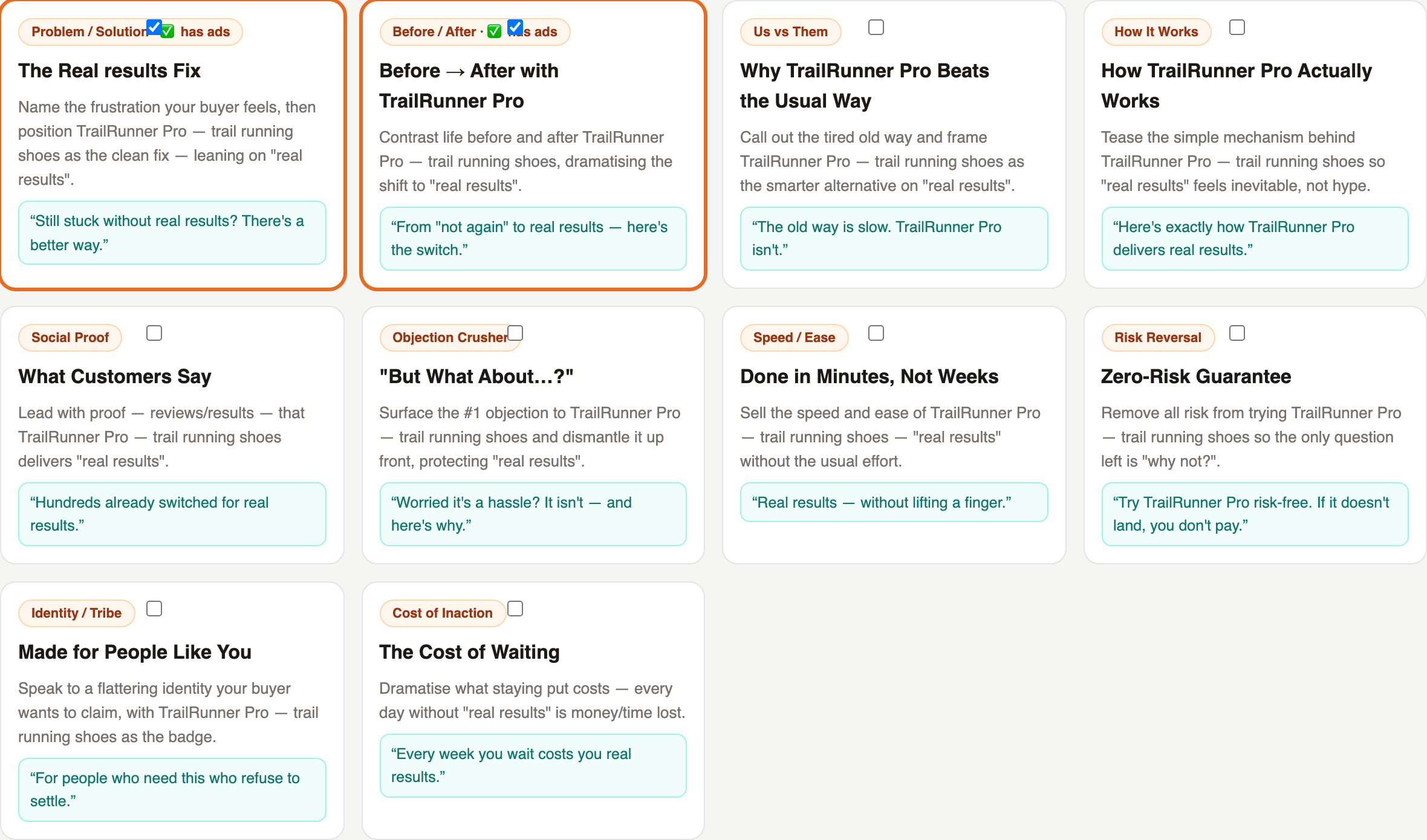Ten angles on cards — choose like a creative director